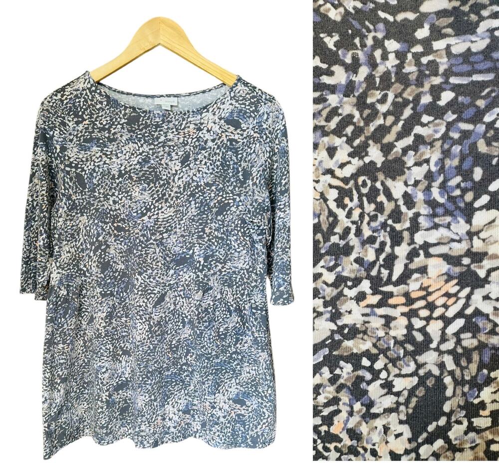 J Jill Pure Jill Quarter Sleeve Pleated Sides Crew Neck Cotton Tunic Tee Small